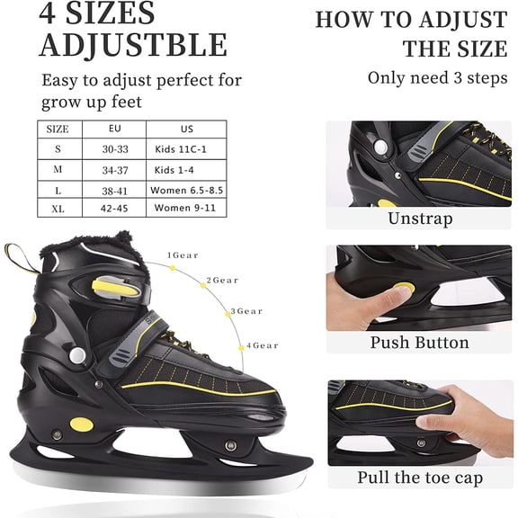 Ice skates,adjustable ice skates for Men Women and kids,Stainless Steel Ice Skates,Quick Lacing System & Push-Lock Buckle,Adjustable 4 Size (WHITE, L(4Y-7Y)Kids,(6.5-8.5)Women,(6-8)Men)$$