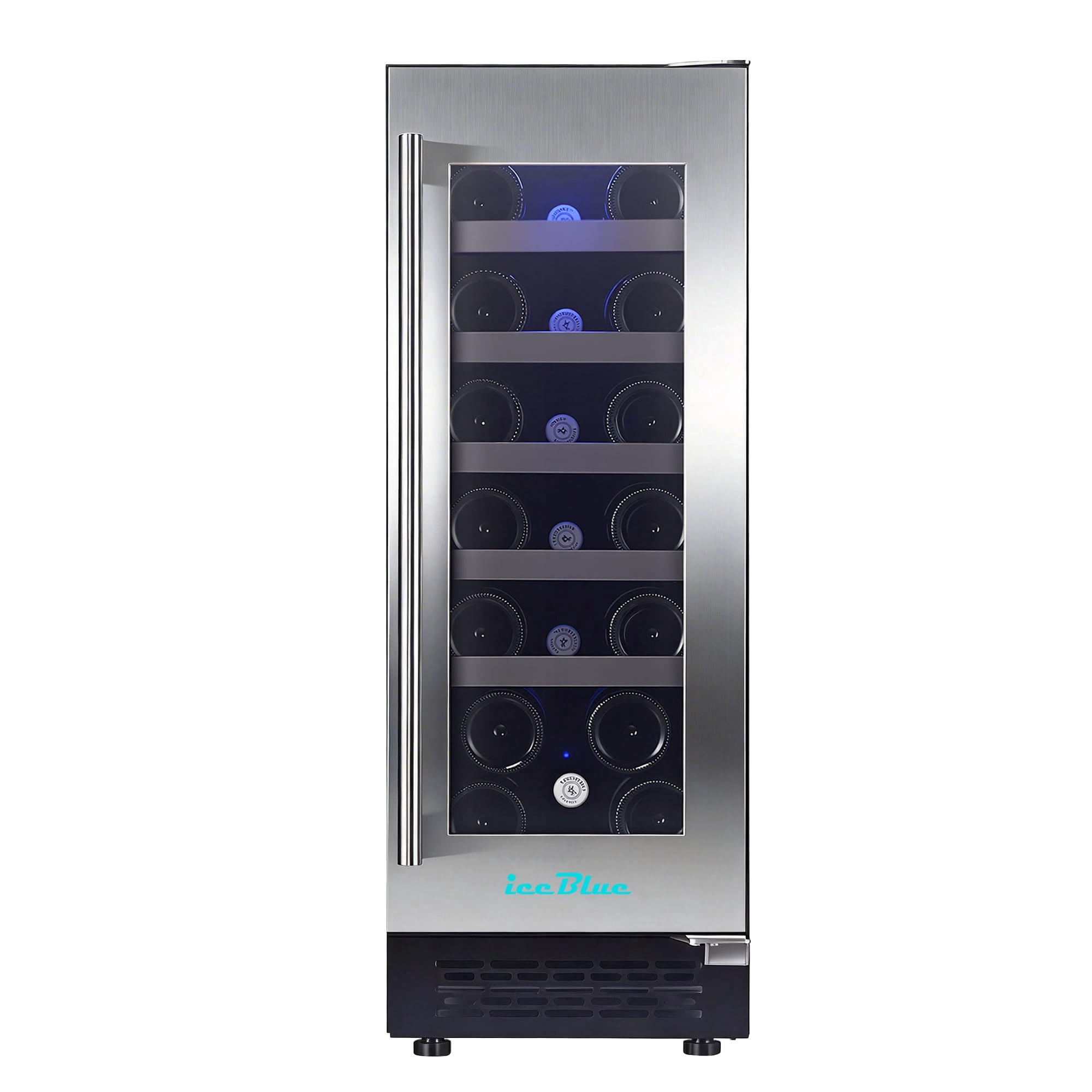 iceBlue 20-Bottle Wine & Drink Cooler, Home Use Beverage Refrigerator with Seamless Stainless Steel Door, Precise Digital Temperature Control (5-22°C), LED Screen & Internal Lighting