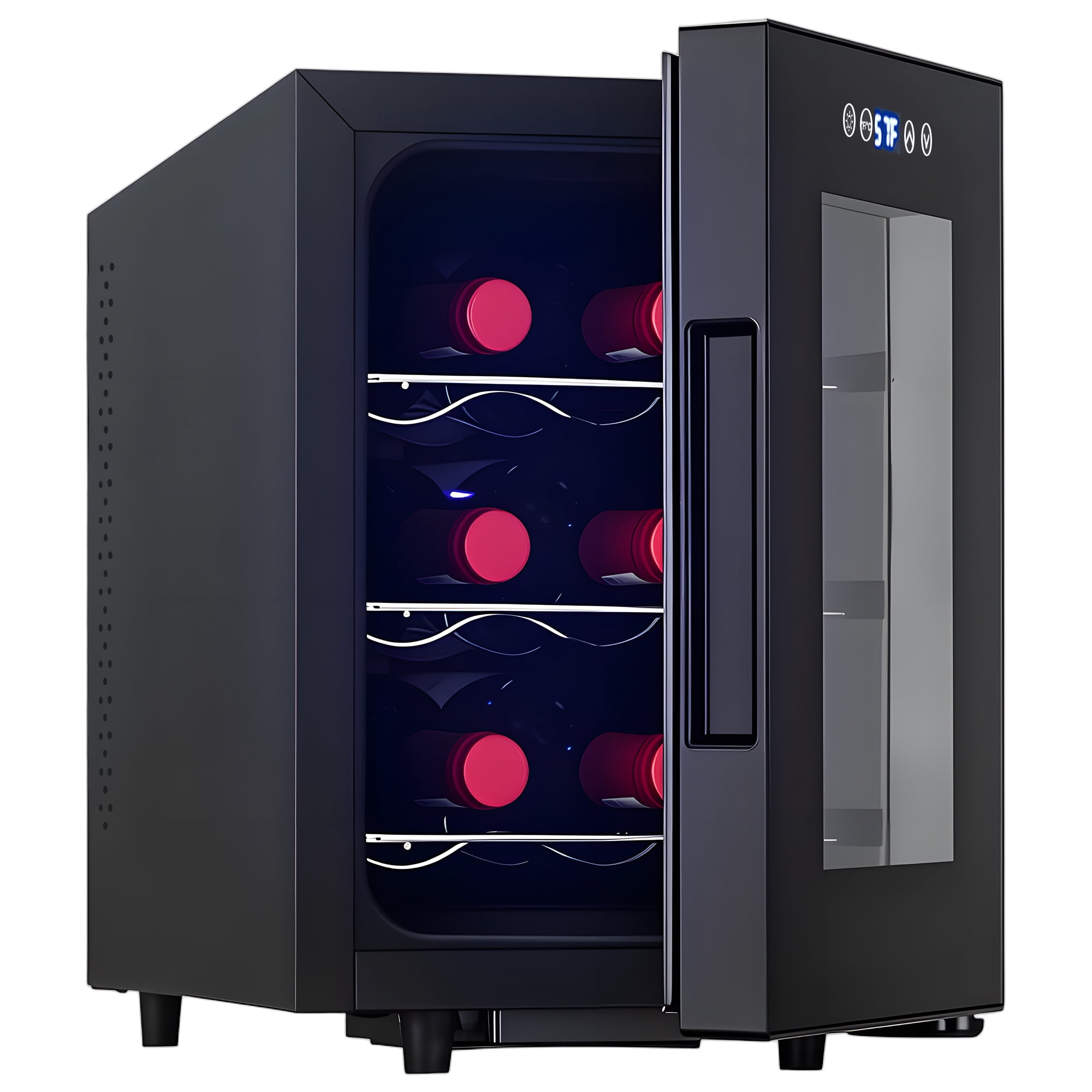 IceBlue Portable 6-Bottle Wine Cooler,  Digital Temperature Control(10-18°C) ,LED Screen, Drink refrigerator,, Car and Home Use