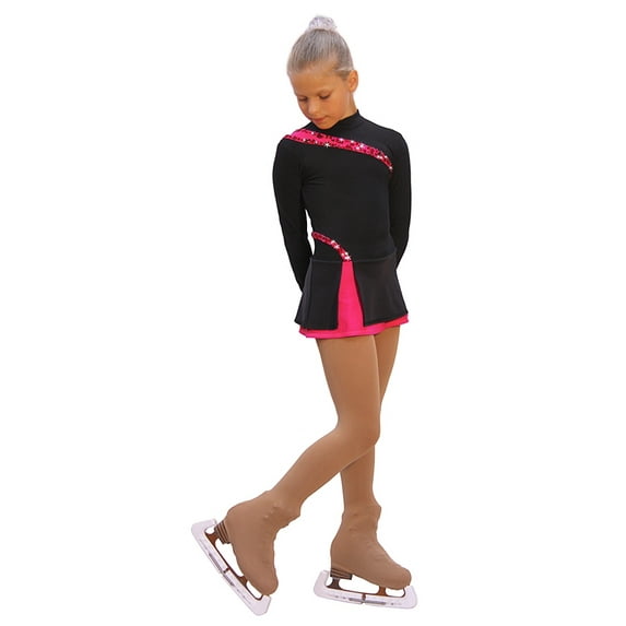 IceDress Figure Skating Dress-Thermal - Lasso(Black with Raspberry)