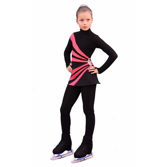 IceDress Figure Skating Dress-Thermal - Oriental 3 (Black and Coral)