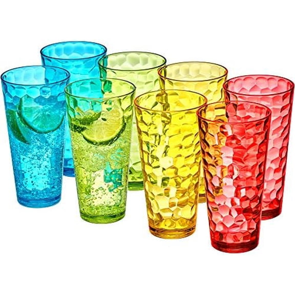 - Iceberg - 24-Ounce Plastic Tumblers (Set of 8), Mixed-Color High-Balls, Reusable, Stackable, BPA-Free, Shatter-Proof, Dishwasher-Safe
