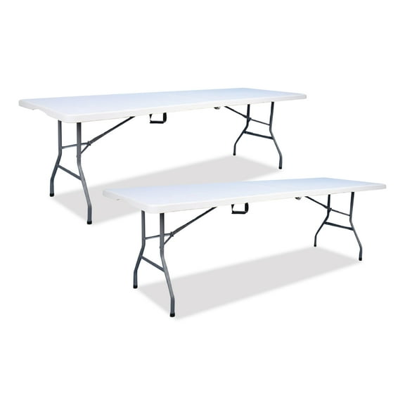 Iceberg Bifold Resin Folding Table, Rectangular, 94.5" x 29.9" x 30", White Granite Top, Gray Base/Legs, 2/Pack