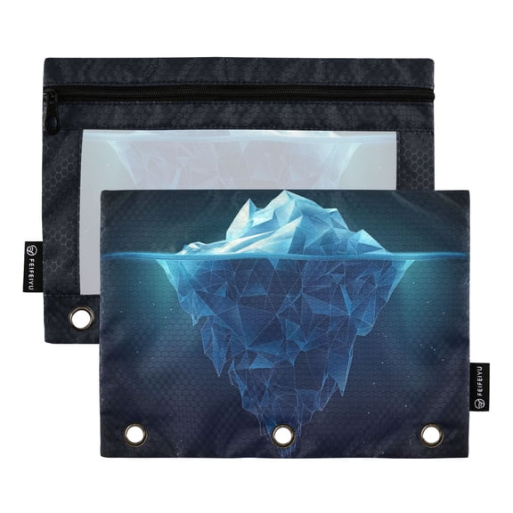 Iceberg Floating Sea 2 Pack Pencil Pouch for 3 Ring Binder Smooth Zipper Folders with Pockets Clear Window Pencil Case