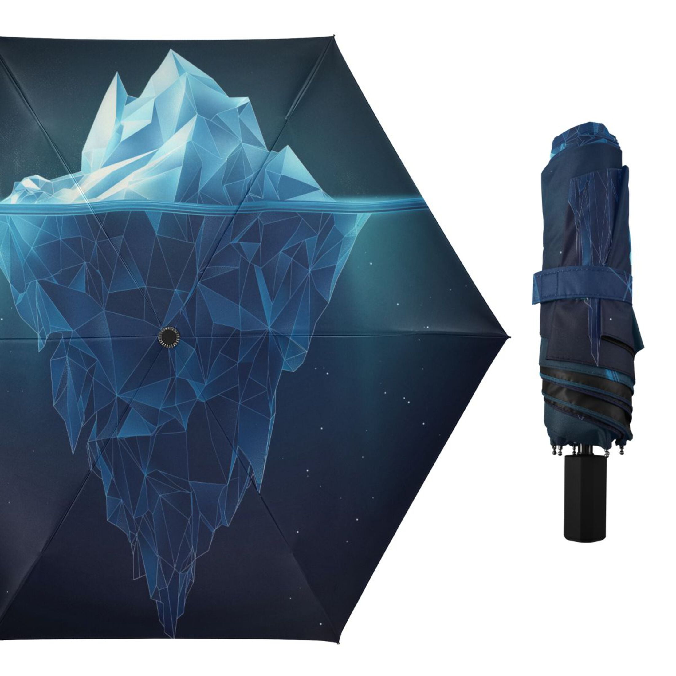 Iceberg Floating Sea Compact Sun Umbrella Windproof Travel Umbrellas for Rain Strong Portable UV Protection