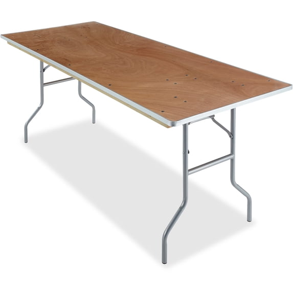 Iceberg Natural Plywood Rectangular Folding Table - Rectangle Top - Folding Base - 30" Table Top Width x 96" Table Top Depth x 0.75" Table Top