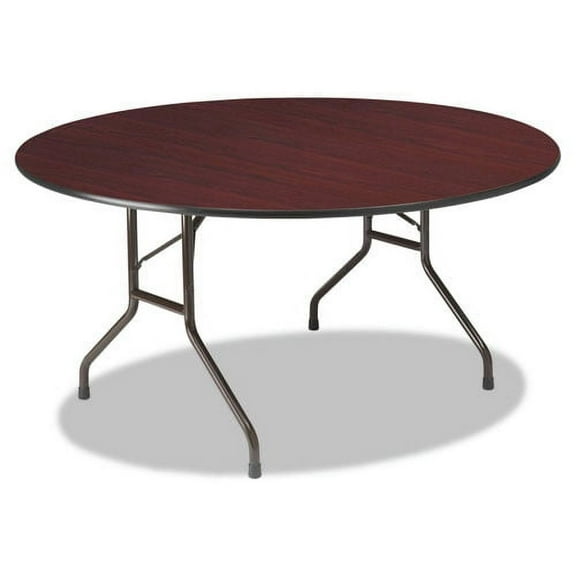 Iceberg OfficeWorks Wood Folding Table, 60" dia x 29"h, Mahogany Top, Gray Base