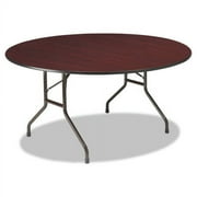 Iceberg OfficeWorks Wood Folding Table, 60 dia x 29h, Mahogany Top, Gray Base