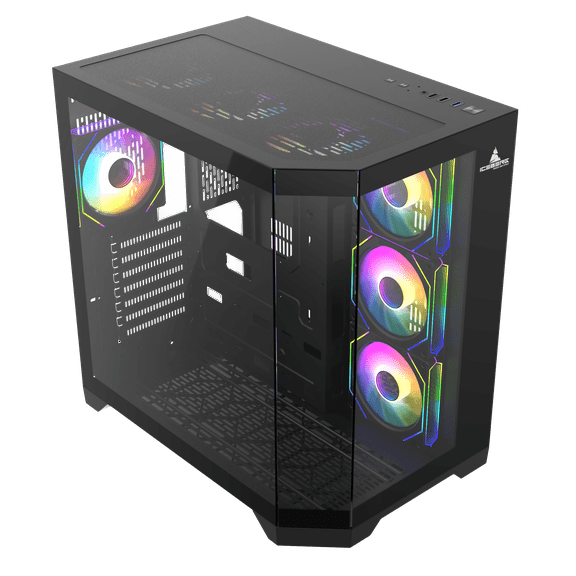 Iceberg PC Gaming ATX Case Crystal Edge Full Panoramic View Three Sides Tempered Glass Window with Seven high-Performance Fans aRGB (Black)