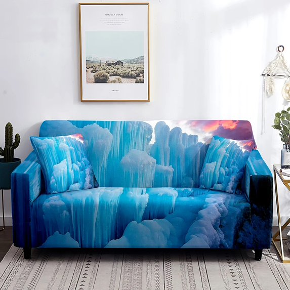 Iceberg Sofa Cover Antarctic Natural Landscape Floating Ice Couch Cover All-Wrapped Washable Furniture Protector From Dust Stain