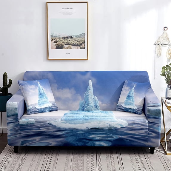 Iceberg Sofa Cover Antarctic Natural Landscape Floating Ice Couch Cover All-Wrapped Washable Furniture Protector From Dust Stain