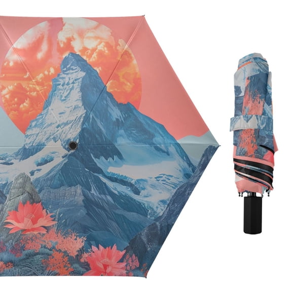 Iceberg Sun Snow Mountain Flowers All Weather Umbrella Triple Folding Parasol 6 Ribs UV Protection Portable