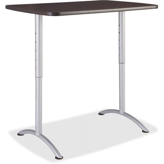 Iceberg Walnut Top Sit-to-Stand Table Thermofused Melamine (TFM) Rectangle Top - Arch Base - 2 Legs - 48" Table Top Length x 30" Table Top Width x 1.13" Table Top Thickness - 42" Height - Assembly Req