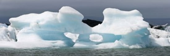 Icebergs and volcanic ash Jokulsarlon Lagoon Iceland Canvas Art - Panoramic Images (36 x 12)