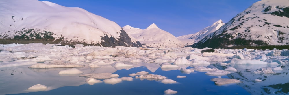 Icebergs in Portage Lake and Portage Glacier Alaska Canvas Art - Panoramic Images (27 x 9)