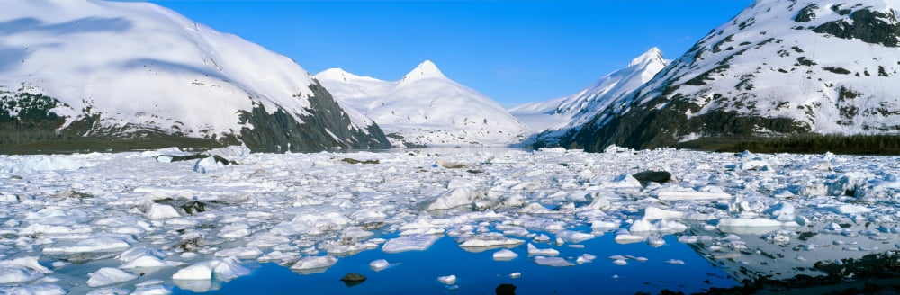 Icebergs in Portage Lake and Portage Glacier Alaska Canvas Art - Panoramic Images (27 x 9)