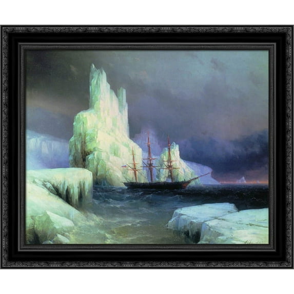Icebergs in the Atlantic 24x20 Black Ornate Wood Framed Canvas Art by Aivazovsky, Ivan