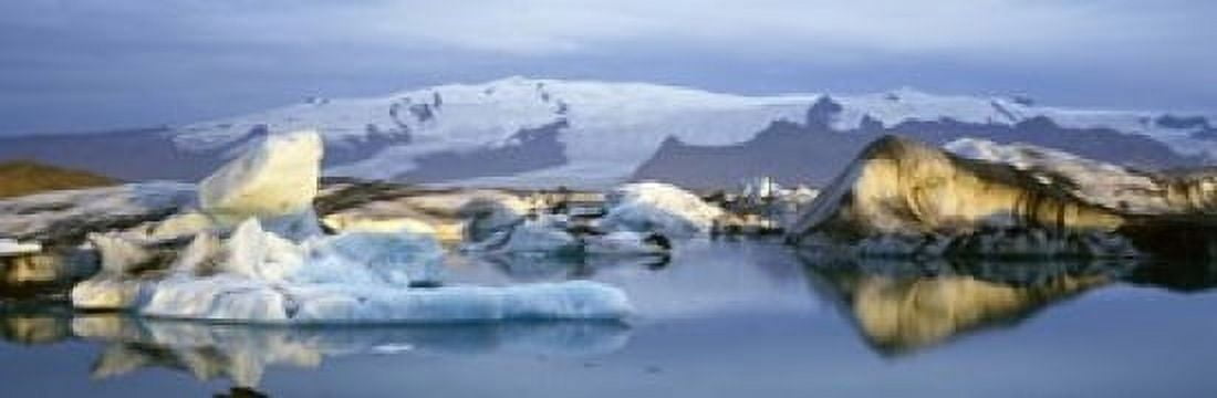 Icebergs on Jokulsarlon lagoon water reflection Vatnajokull Glacier Iceland Canvas Art - Panoramic Images (18 x 6)
