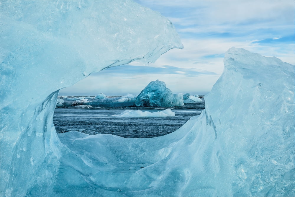 Icebergs on the southern beach near the ice lagoon of Jokursarlon Iceland Canvas Art - Robert Postma Design Pics (38 x 24)
