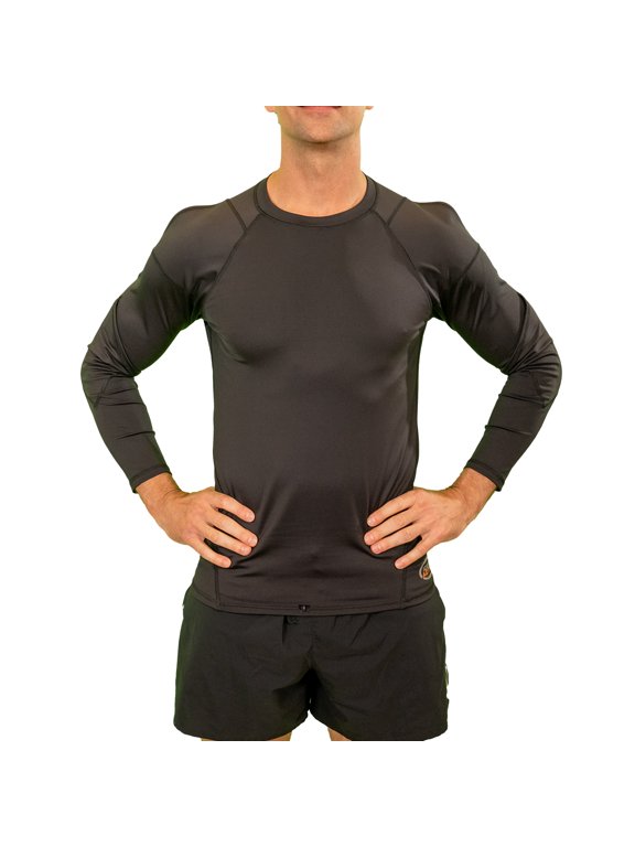Men's Long Sleeve Compression Shirt with Custom Pockets & 8 Reusable Ice Pack Gels for Shoulder, Elbow & Back Recovery