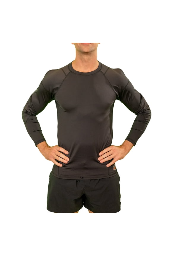 Men's Long Sleeve Compression Shirt with Custom Pockets & 8 Reusable Ice Pack Gels for Shoulder, Elbow & Back Recovery