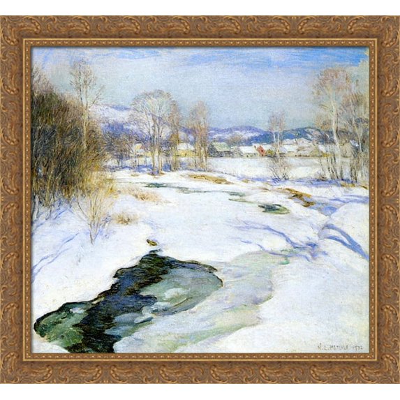 Icebound Brook (aka Winter's Mantle) 30x28 Large Gold Ornate Wood Framed Canvas Art by Willard Metcalf