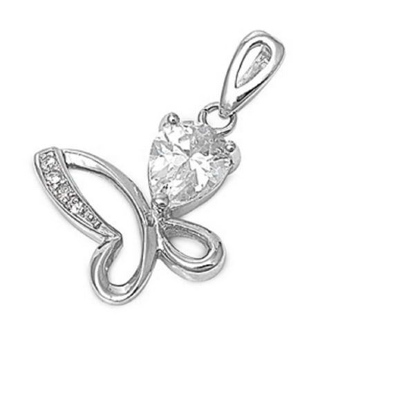 Iced Butterfly Pendant Cubic Zirconia Sterling Silver
