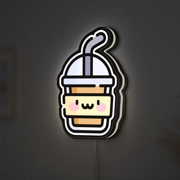 Iced Coffee 3D Novelty Light Box, Takeaway Coffee Wall Art, Cool Drink Decor for Cafes and Homes (Width 12 inch, 30cm)