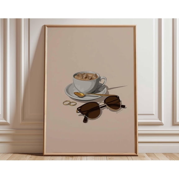 Iced Coffee Coffee Cup Neutral Wall Art Print, Unframed Paper Poster 8x10in