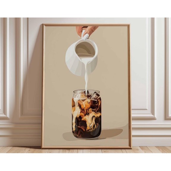 Iced Coffee Cold Brew Coffee With Cream Wall Art Print, Unframed Paper Poster 8x10in