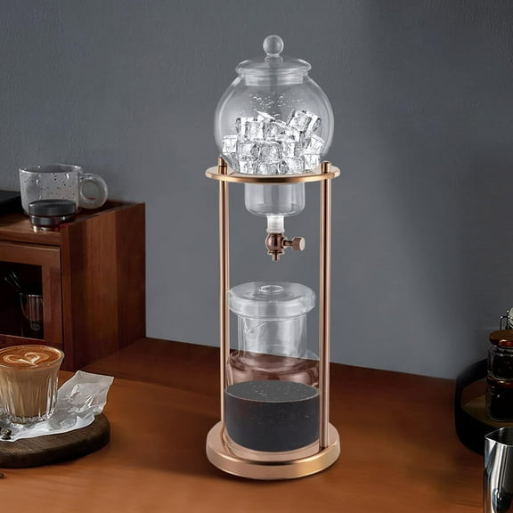 Iced Coffee Cold Brew Drip Tower Coffee Maker Ice Coffee Machine Cold Brew Dripper Iced Coffee Brewer Maker 8 cup (Gold)