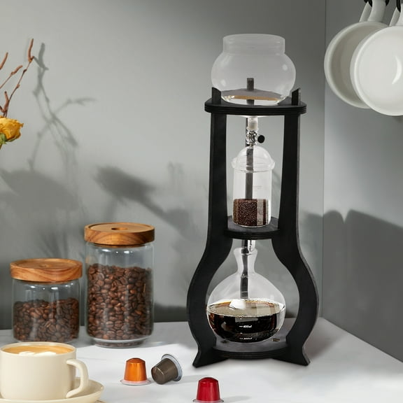 Iced Coffee Cold Brew Drip Tower Coffee Maker Wooden, 6-8 cup Grey For Making Delicious Cold Extracted Coffee At Home