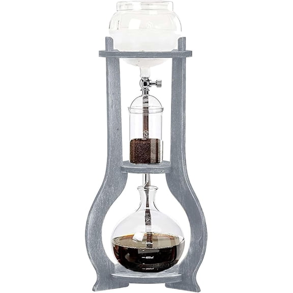 Iced Coffee Cold Brew Drip Tower Coffee Maker Wooden, 6-8 cup, Grey