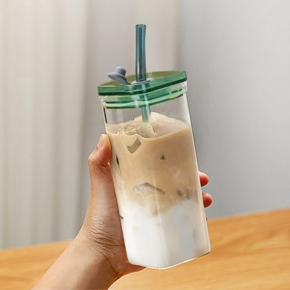 Iced Coffee Cups with Lids,Glass Cups with Lids and Straws,Water Cup,Clear Tumbler,2025 New High Profile Thermostable Glasses,400Ml Cold Drink Cup, Coffee Juice Cups,Home Essentials