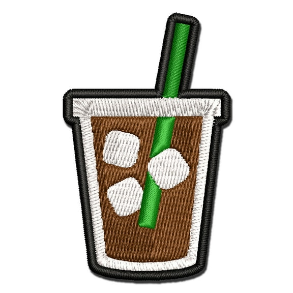 Iced Coffee Drink Applique Multi-Color Embroidered Hook & Loop Patch - 3.5 Inch Large