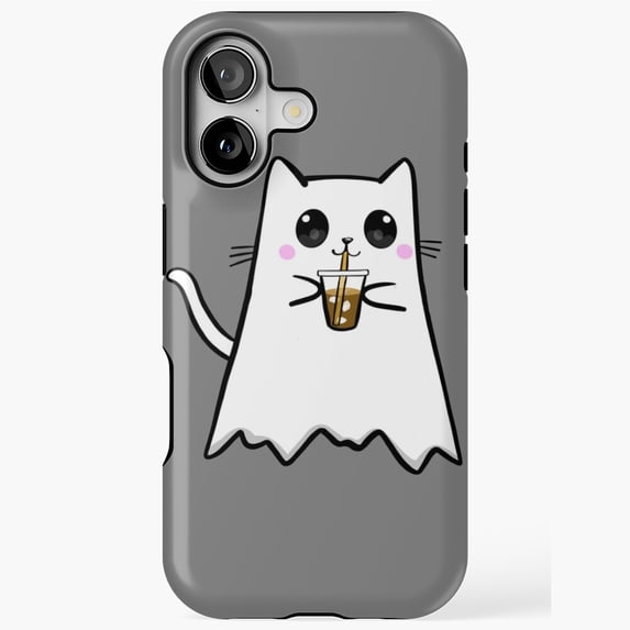 Iced Coffee Ghost Cat Halloween Compatible Phone Case for iPhone 11–17 Pro Max