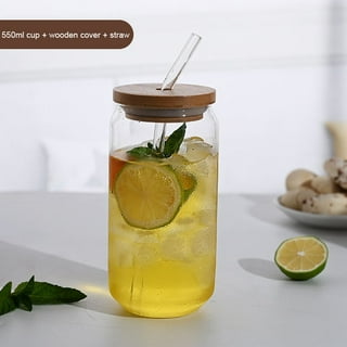 400ML/560ML Glass Cup With Lid Straw Clear Beer Can Shaped Mug Ice