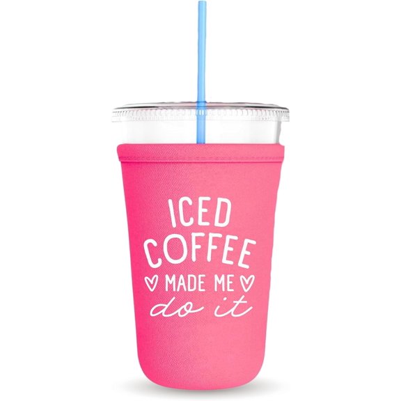 Iced Coffee Made Me Do It, Neoprene Iced Coffee Cup Cooler, Gift and Party Favor Drinkware Ideas, Cold Drink Sleeve (Hot Pink)