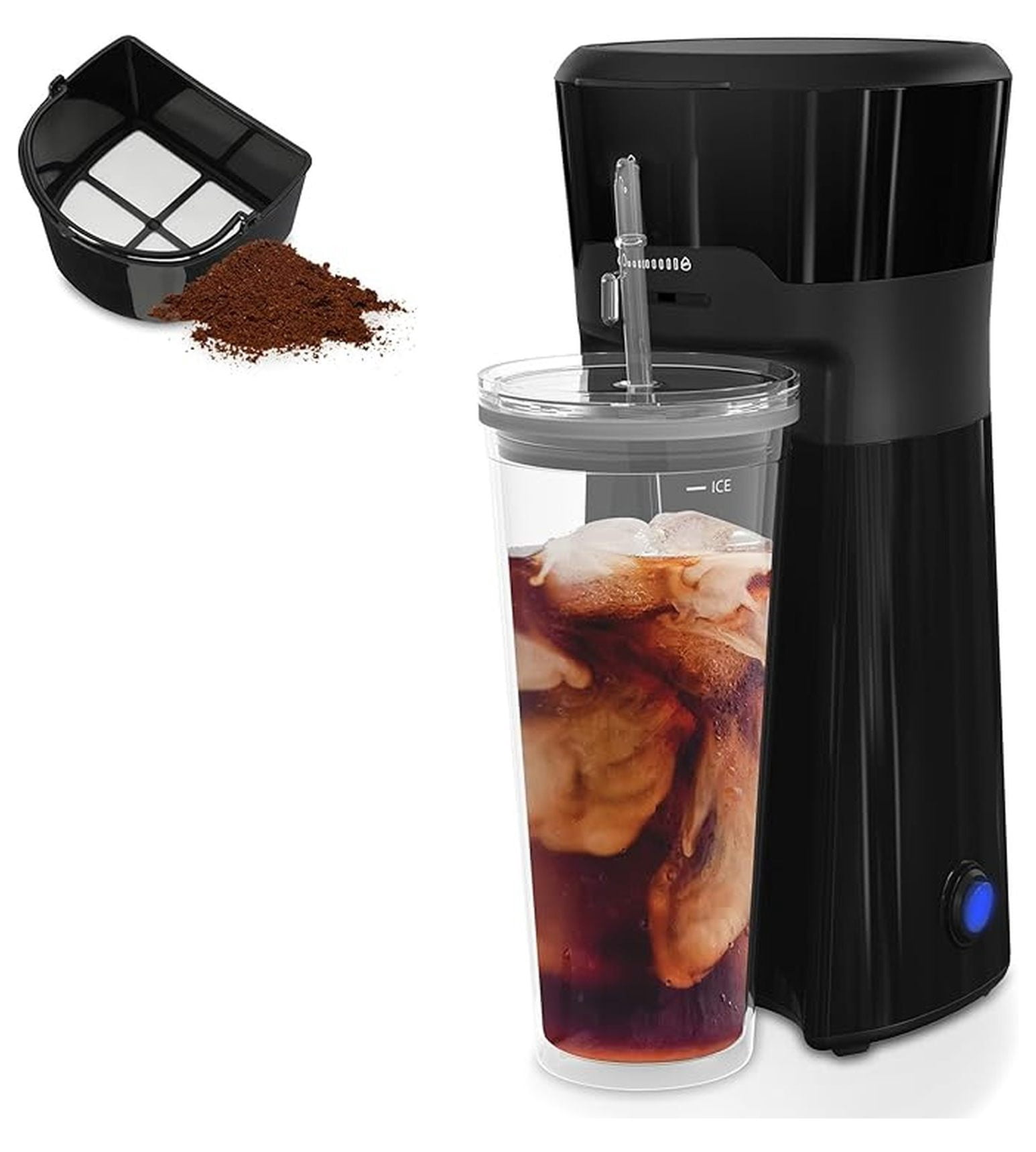 Iced Coffee Maker & Tea Brewer, 20oz Double Wall Cups, Single Serve, Strength Control, Portable Cold Brew System for Home & Office - Black