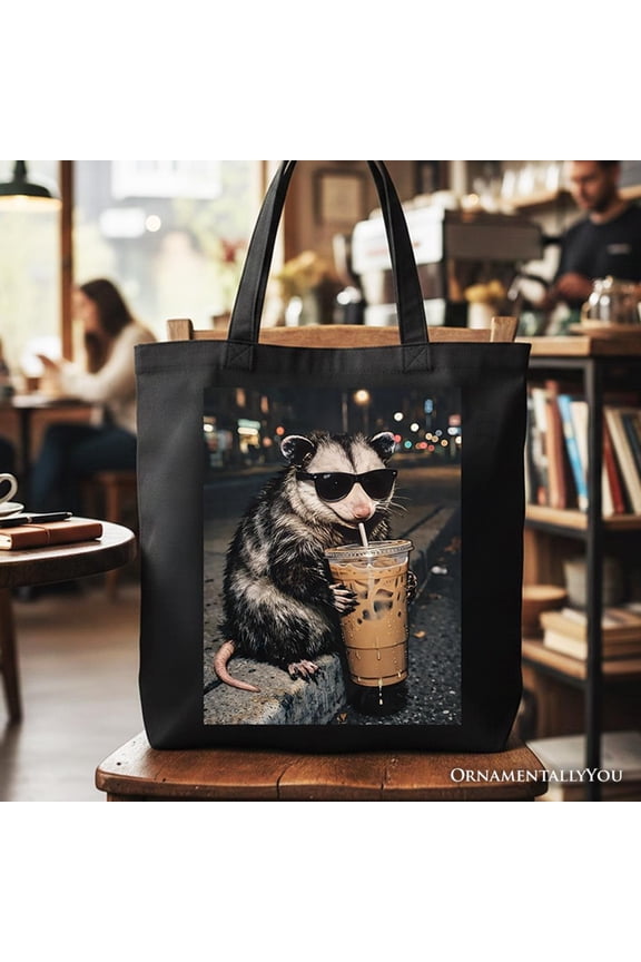 Iced Coffee Opossum Tote Bag, Funny Animal Meme Gift Shopper