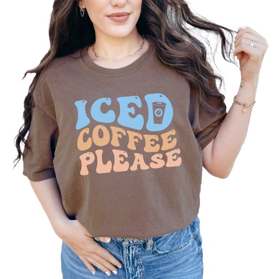 Iced Coffee Please, Cold Coffee Lover Themed, Groovy Retro Wavy Text, Espresso Comfort Colors T-Shirt, 3XL