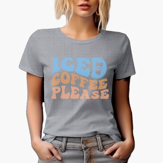 Iced Coffee Please, Groovy Retro Wavy Text Merch Gift, Heather Grey T-Shirt, Medium