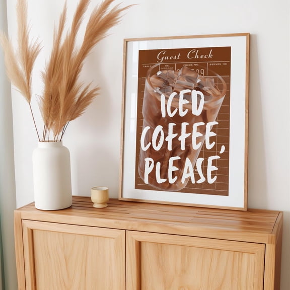 Iced Coffee Please Guest Check Poster, Unframed Paper Poster 8x10in