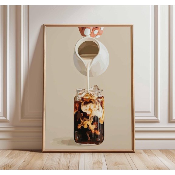 Iced Coffee Poster Cold Brew Wall Art Coffee with Cream Print Kitchen Cafe Decor Neutral C