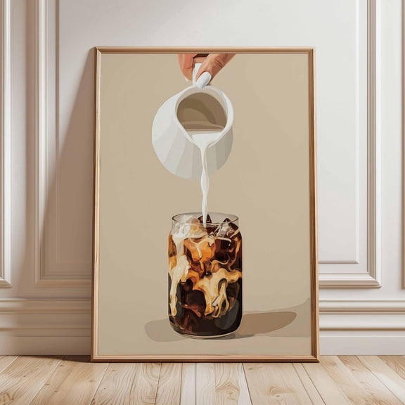 Iced Coffee Poster Cold Brew Wall Art Coffee with Cream Print Kitchen Cafe Decor Neutral Coffee Poster Modern Coffee Bar Artwork