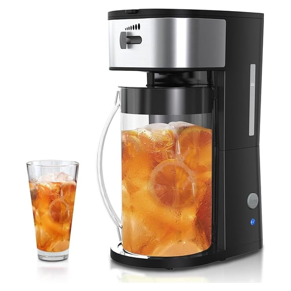 Iced Coffee Tea Maker, 3 QT Pitcher - 2-in-1 Machine for Iced Tea & Coffee, Reusable Filter, Adjustable Brew Strength, Black/Silver
