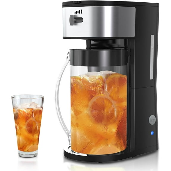 Iced Coffee Tea Maker with Reusable Filter Basket 3 QT Pitcher Iced Tea and Coffee Machine Tea Makers for Iced Tea Lattes Lemonade and Flavored Water Adjustable Brew Strength Black and Silver