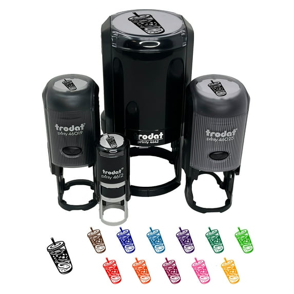 Iced Coffee To Go Self-Inking Rubber Stamp Ink Stamper - Blue Ink - Mini 1/2 Inch