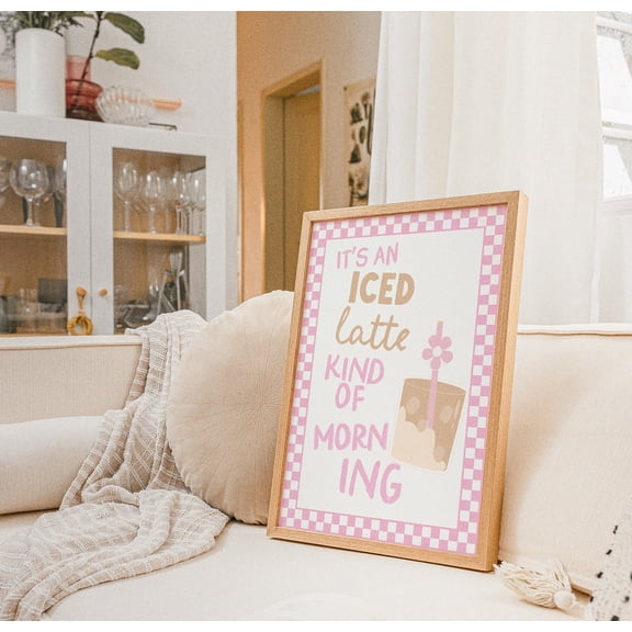 Iced Coffee Wall Art Brunch Print Kitchen Poster Trendy Retro Girl Apartment Pink Decor tiktok trending prints for bedroom, Unframed Paper Poster 8x10in