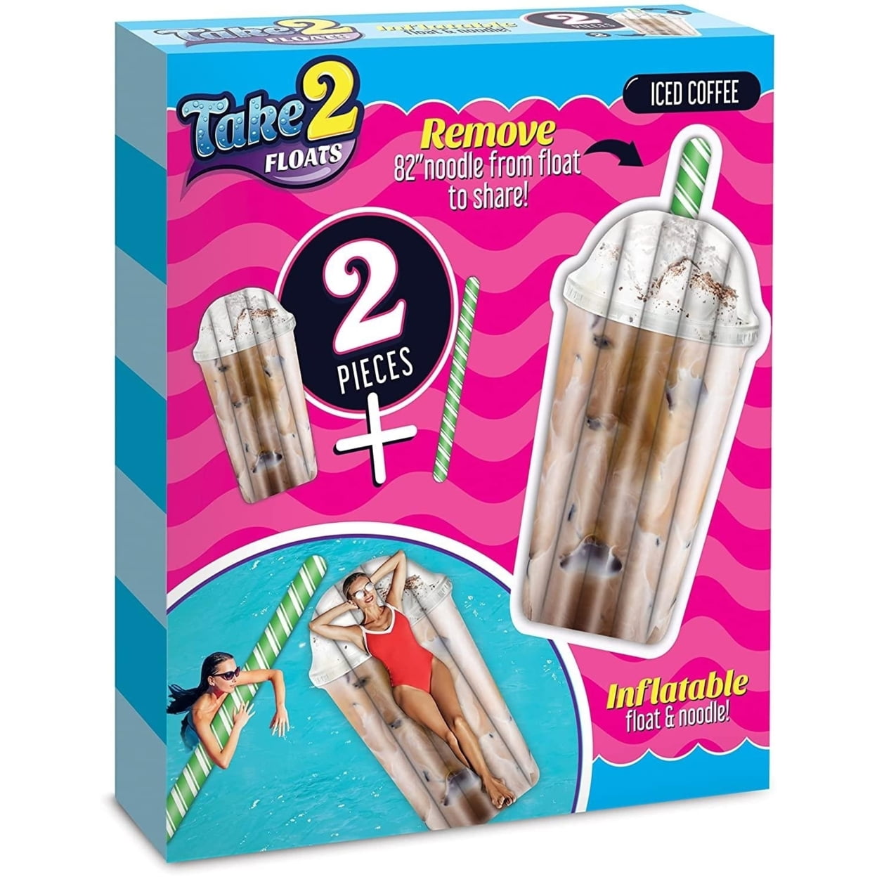 Iced Coffee Water Float and Noodle 2in1 Pool Blow Up Inflatable Raft